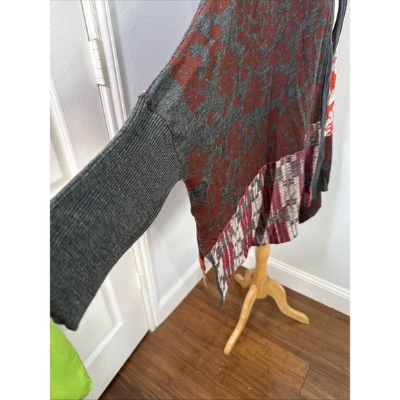 Free People Autumn Patchwork Poncho Cardigan XS/S Hood Dolman Sleeve Boho - Picture 4 of 16